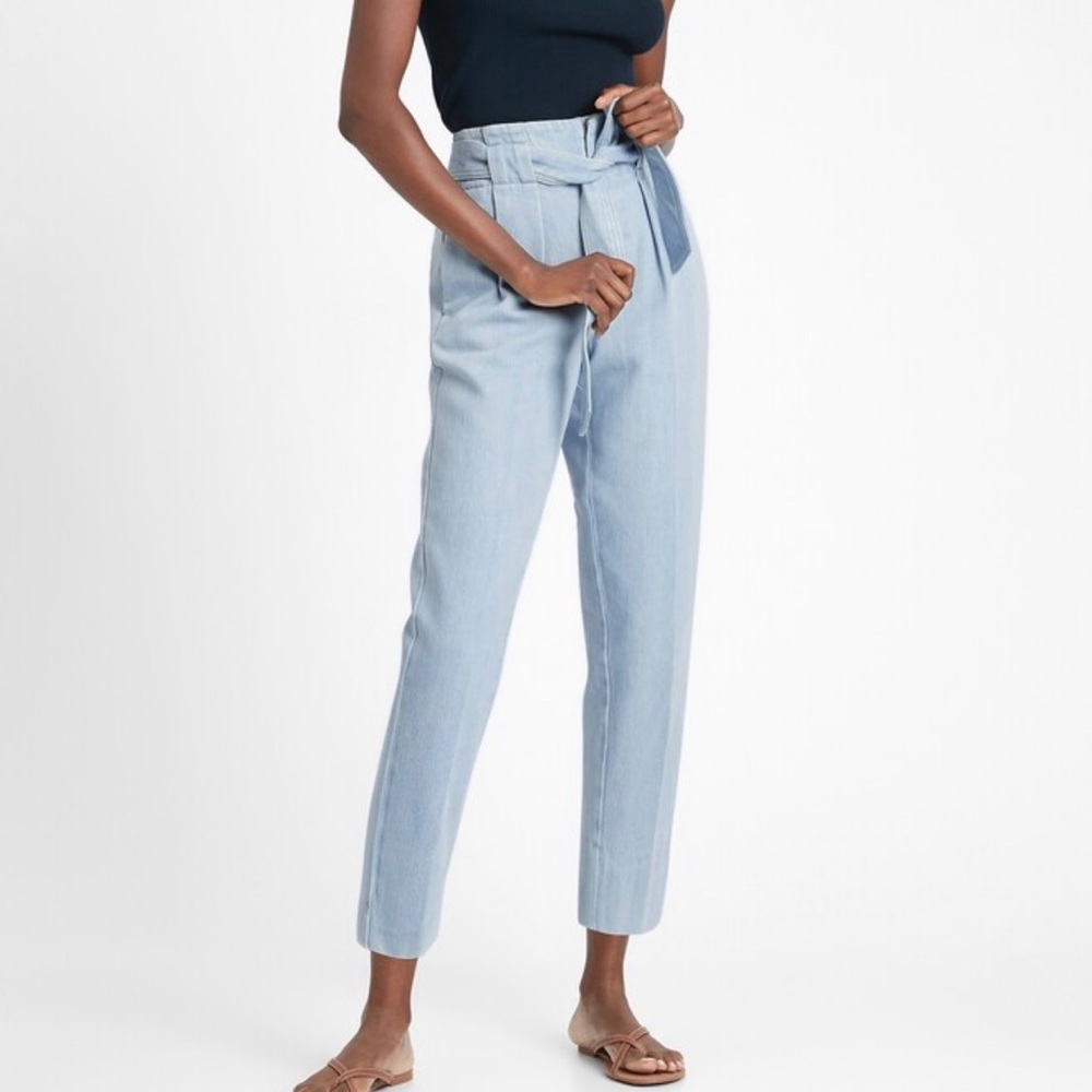 Banana Republic High Rise Relaxed paper bag belted jeans pants petite 24